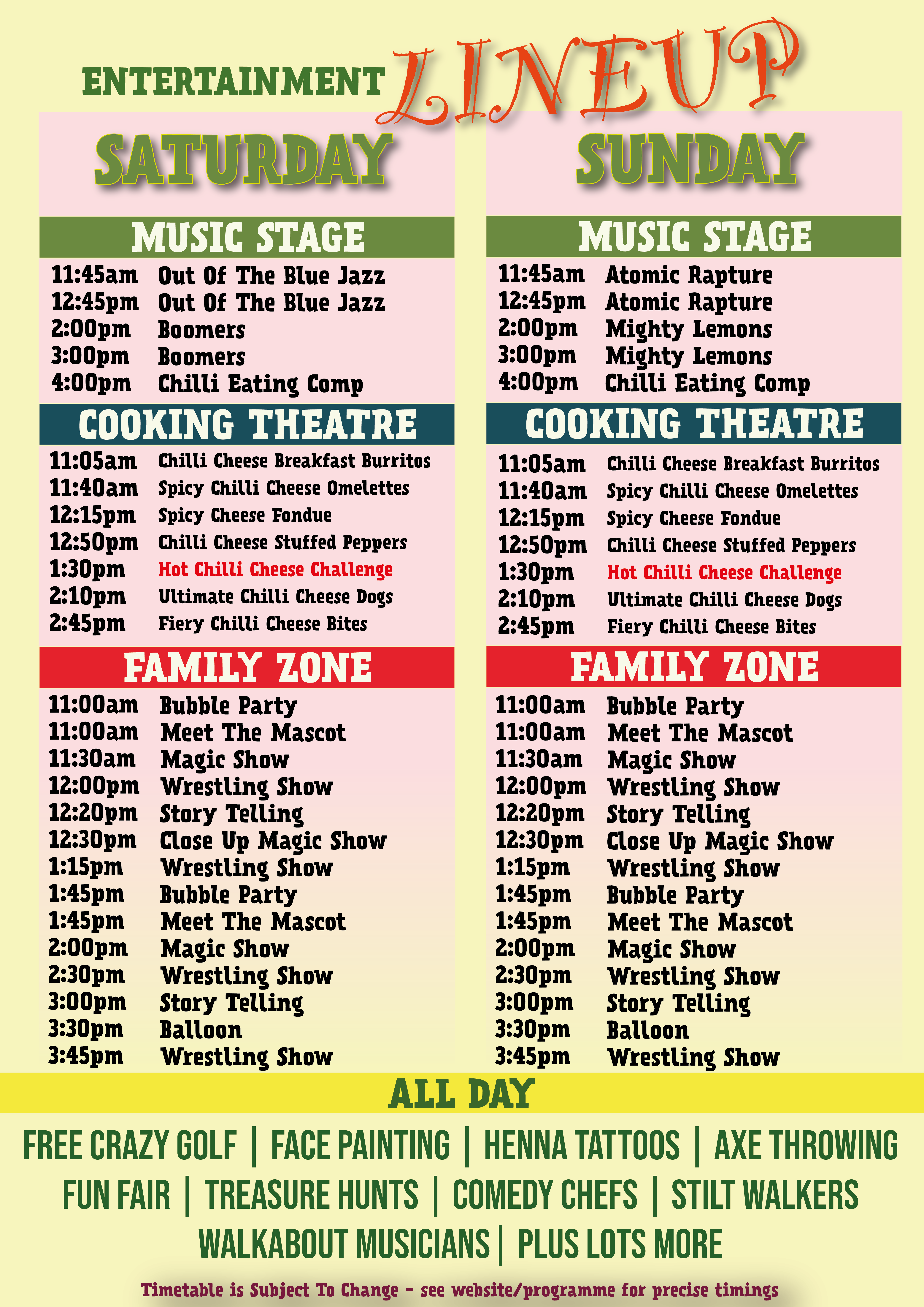 Cheese & Chilli Festival Guildford Entertainment Timetable